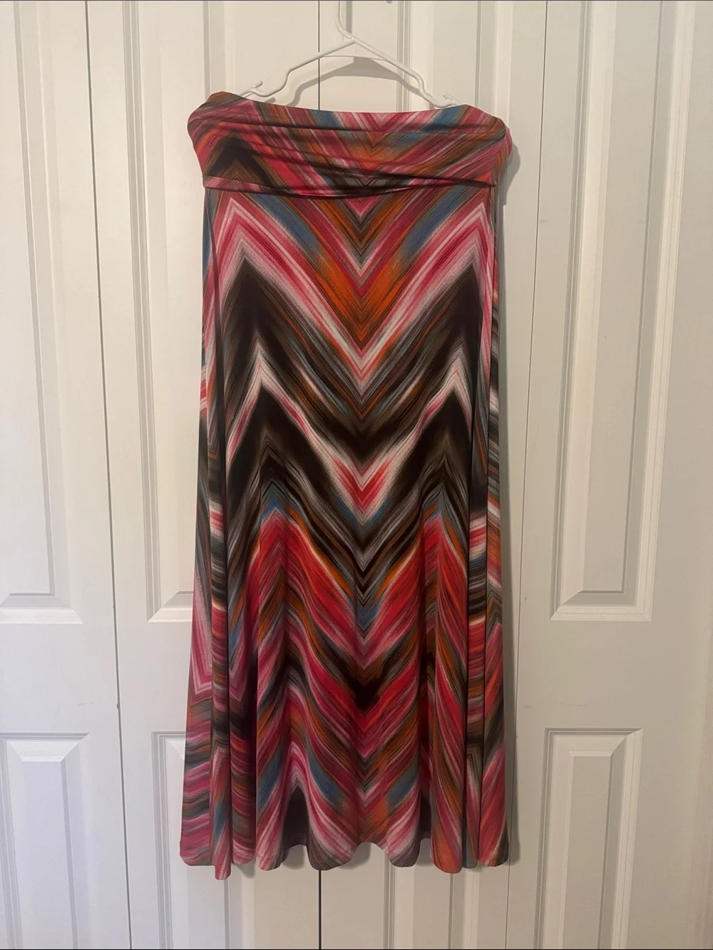 Veronica M Multicolor Chevron Maxi Skirt in Pink, Red, Orange, Blue, Brown